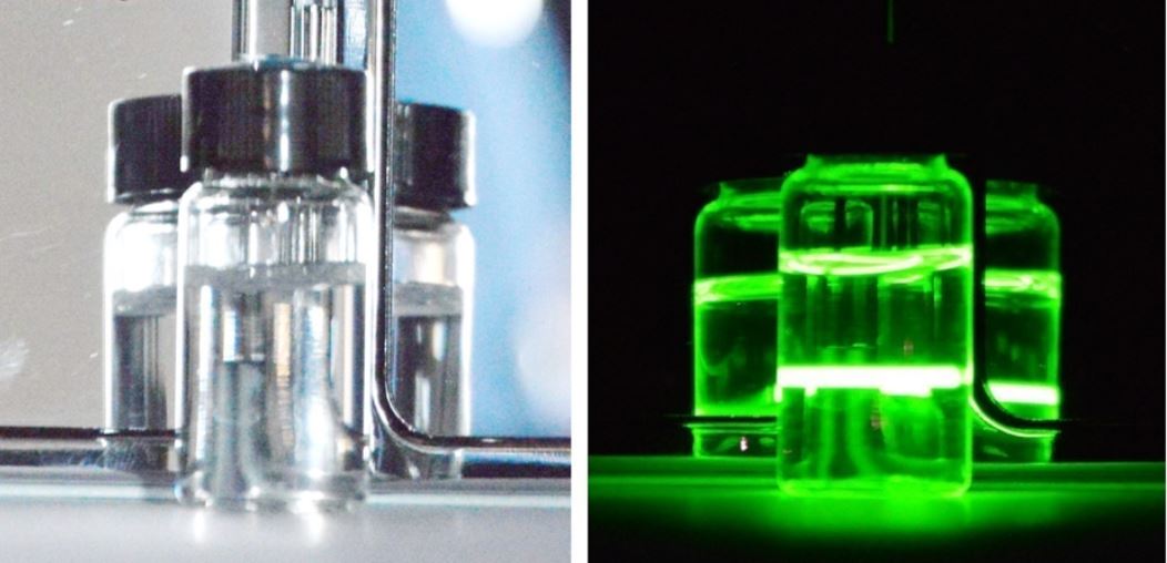 EverGlow™ particles in solution glowing across the visible spectrum